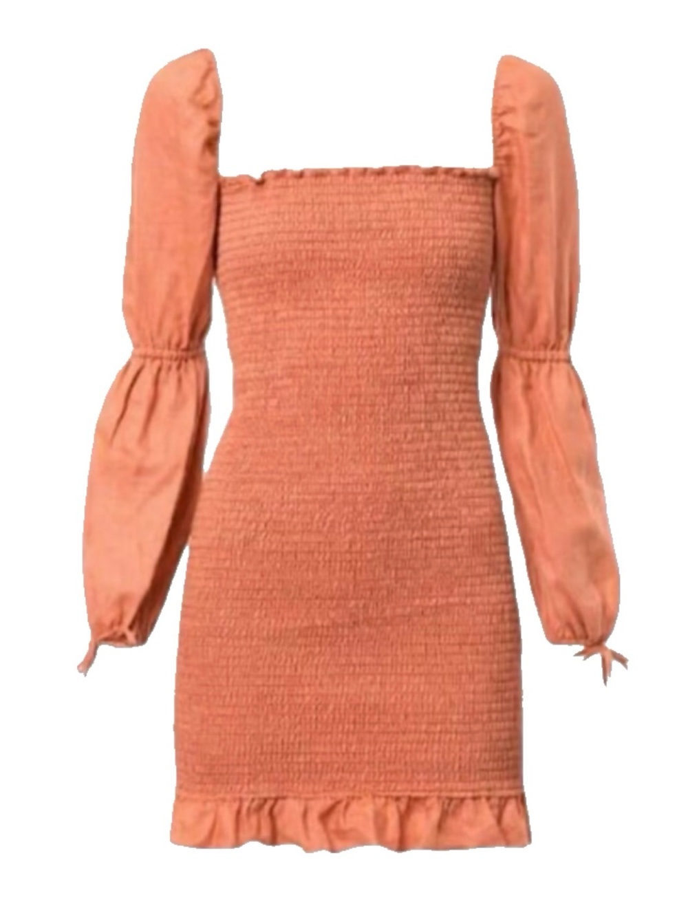 Reformation Hilary Coral Smocked Square-Neck Puff Sleeve Mini Dress Linen